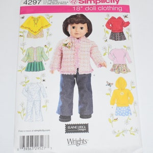 Uncut SIMPLICITY Pattern 4297, 18 Inch Doll Clothing, Poncho, Skirt, Shirt, Pant, Jacket And Sweatshirt, One Size, Doll Clothes Pattern