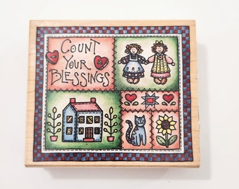 Rubber Stamp Count Your Blessings A1775H Rubber Stamp, Wood Mounted Rubber Stamp, Scrapbooking, Card Making, Craft Supply, Country Crafts