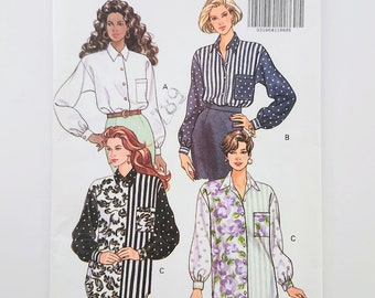 Uncut 90's Fast & Easy Butterick 5807 Misses' Blouses Shaped Hemline Long Sleeves, Sizes L-XL 16, 18, 20 22, Vintage Sewing Pattern