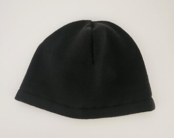 Handmade Black Fleece Beanie, Unisex Winter Hat