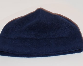 Gorro de lana azul marino hecho a mano, banda extra cálida