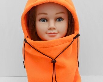 Kids Hunter Orange Fleece Balaclava: Youth Winter Hat, Neck Gaiter