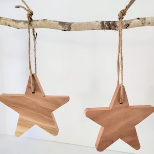 Wood Star Ornaments Set Of Two Stars, Natural Cedar Wood With Jute Twine For Hanging, Patriotic Ornaments, Large Gift Tags, Rustic Decor