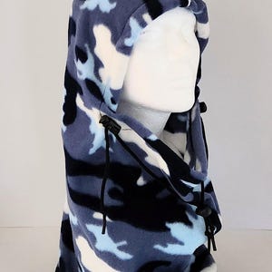 Blue And White Camouflage Fleece Balaclava Hat, Camo Hat, Neck Gaiter, Gift For Her Or Him, Unique Handmade Gift, Winter Hat, Neck Warmer