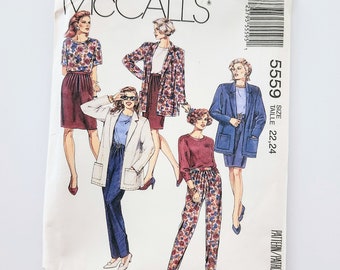 Uncut McCall's 5559 Misses Unlined Jacket, Top, Skirt And Pants | Very Loose Fitting Unlined Jacket | Sizes 22, 24 | Vintage Sewing Pattern