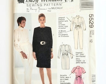 90's Uncut McCall's 5529 Misses' Jumpsuit, Dresses And Belt, Nancy Zieman, Size 12, Vintage Sewing Pattern