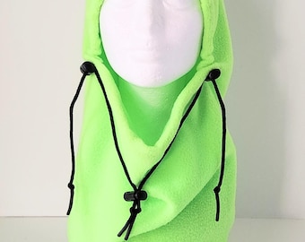 Lime Green Fleece Balaclava Winter Hat, Neck Gaiter, Unisex, Neck Warmer, Unique Handmade Gift