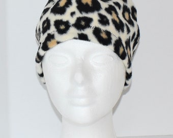 Size Medium Cheetah Fleece Beanie Hat, Gift For Her, Women's Gift, Gift For Women, Teen Gift, Women's Fleece Hat, Running Hat, Winter Hat