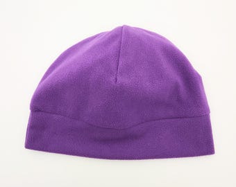Handmade Purple Micro Fleece Beanie, Extra Warmth Band