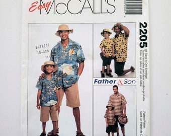 Uncut McCall's 2205 Father & Son, Children's, Boys' And Men's Pattern For Shirt, Pull-On Shorts And Hat, All Sizes In One, Sewing Pattern