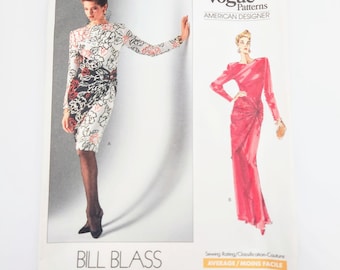 Uncut Vogue 2431 Misses Semi-Fitted Dress Mid-Knee Or Evening Length, Bill Blass American Designer, Sizes 14 16 18, Vintage Sewing Pattern