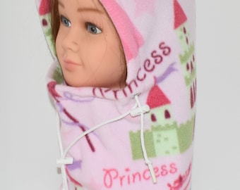 Kids Pink Princess Fleece Balaclava Hat, Winter Hat, Gift For Girl, Neck Gaiter, Gift For Child, Children's Hat, Child's Hat, Unique Gift