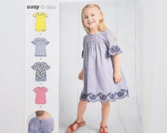 Uncut Simplicity 8619 Children's Dress With Sleeve Variations And Tunic, Easy To Sew, Sizes 3 4 5 6 7 8, Sewing Pattern For Child