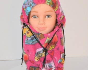 Kids Pink Balaclava Fleece Hat, Gift For Girl, Gift For Boy, Neck Gaiter, Children's Hat, Child's Gift, Winter Hat, Owl Hat, Children's Gift