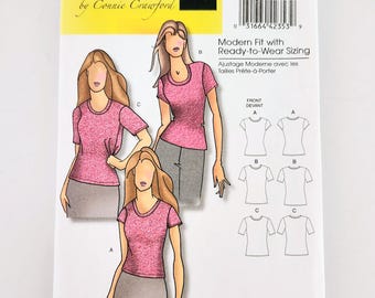 Uncut Butterick B5215 Miss/Women's Plus Size Knit Top, Scoop Neckline, Choose Size (Xsm - Xlg) (XXL - 6X), FF Easy Sewing Pattern
