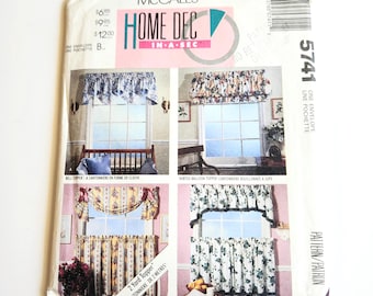 Uncut McCall's 5741 Bell, Crescent, Swag, Skirted Balloon Topper, Cafe Curtains, Vintage Sewing Pattern