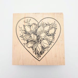 RARE Roses within a Heart Wood Mounted Rubber Stamp Rosebud Rubber Stamps K043, Heart Stamp, Cardmaking, Craft Supply, Vintage Stamp