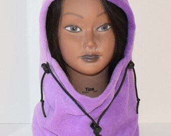 Cagoule en polaire violet, violet panaché, cadeau pour elle, cadeau pour lui, chapeau d'hiver, tour de cou, cadeau unisexe, cadeau unique, cadeau pour maman