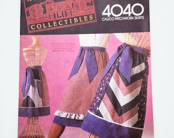 80-tals Stretch & Sew 4040 A-linjekjol sömnadsmönster, Calico Patchwork, storlekar S-L