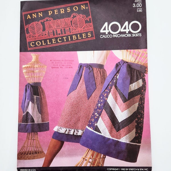 80's Uncut Stretch & Sew 4040 Calico Patchwork Skirts, A-line In Silhouette, Ann Person Collectibles, Sizes S M L, Vintage Sewing Pattern