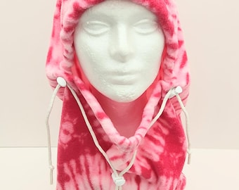 Pink Tie Dye Fleece Balaclava: Winter Neck Gaiter Warmer, Unique Handmade Gift, Adult/Teen Unisex Hat