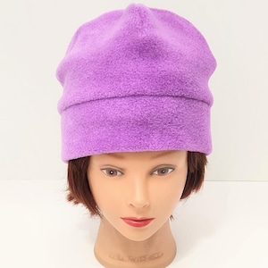 Violet Fleece Beanie Hat With Extra Warmth Band, Varicolored Purple, Gift For Her, Gift For Him, Winter Hat, Purple Hat, Unique Handmade Hat
