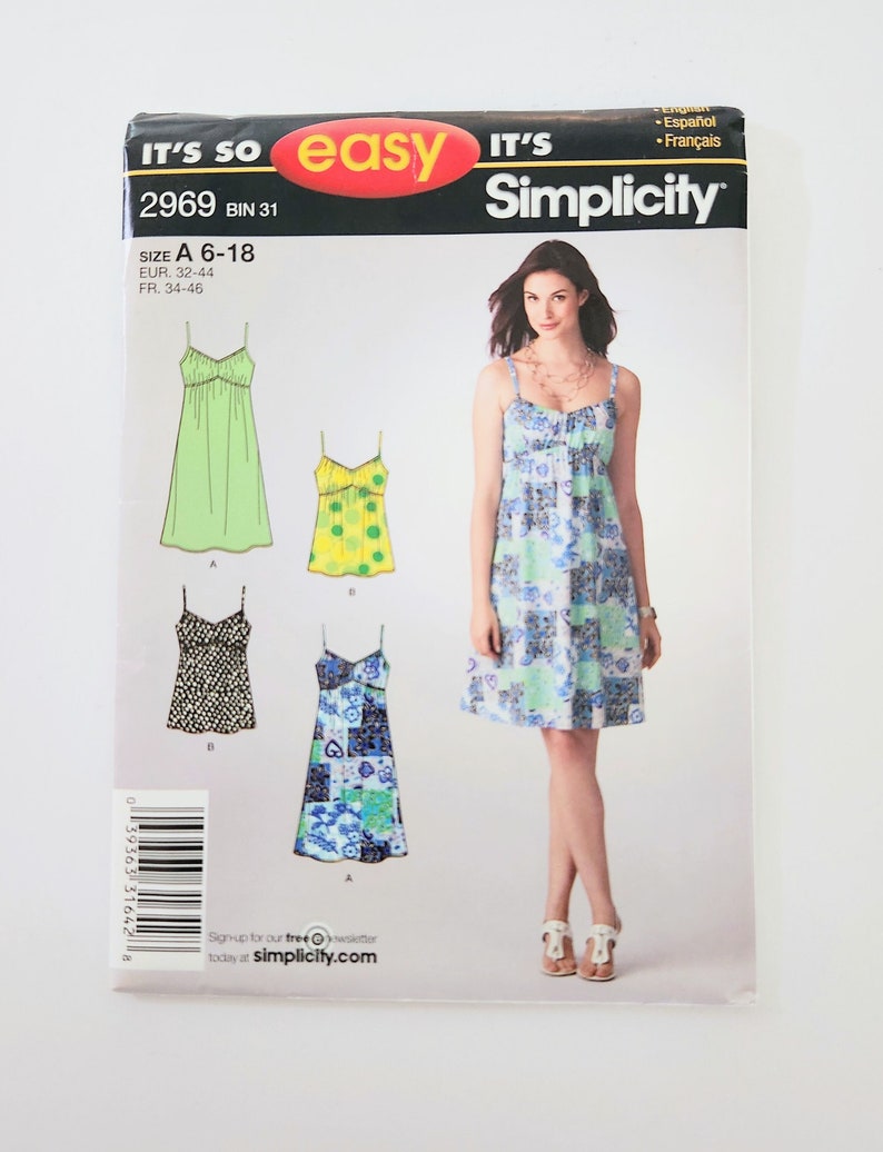 Uncut Simplicity 2969 Misses' Knit Dress Or Top, Spaghetti Straps, Summer Fashion, Sizes 6 8 10 12 14 16 18, It's So Easy Sewing Pattern