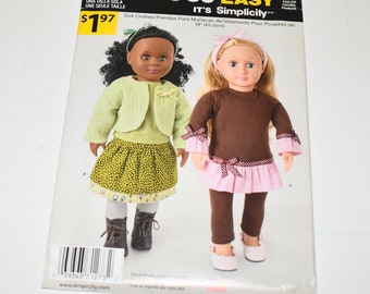 Uncut Simplicity A1273, 18 Inch Doll Clothes, Tunic, Leggings, Jacket, And Skirt, One Size, It's So Easy, Doll Clothing, Sewing Pattern