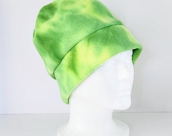 Green's And Yellow Tie Dye Fleece Beanie Hat With Extra Warmth Band | Winter Hat | Gift For Her | Gift For Him | Unisex Gift |  Spring Hat