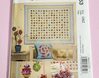 Uncut McCall's 6053, Yo-Yo Lap Quilt, Pillow, Flower, Egg And Ball Decorations And Bunny, Easter And Springtime Decorations, Sewing Pattern