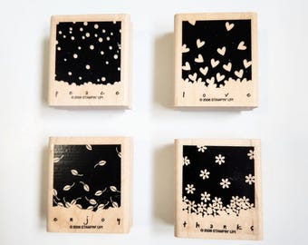 Gently Falling Stampin Up Collection, Set of 4 Rubber Stamps, Thanks, Love, Enjoy, Peace, Cardmaking
