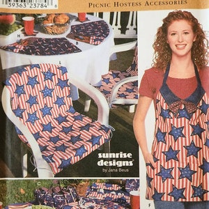 Uncut Simplicity Home 9161, Picnic Accessories Apron, Place Mat, Tablecloth, Coasters, Mitt, Reversible Chair Cover, Vintage Sewing Pattern