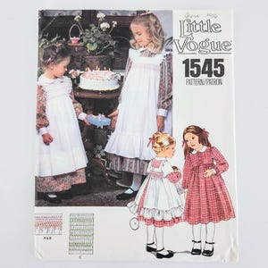 Uncut Little Vogue 1545 Children&#39;s Dress, Pinafores And Transfers, Above Ankle, Mid-Calf, Peter Pan Collar, Size 6, Vintage Sewing Pattern