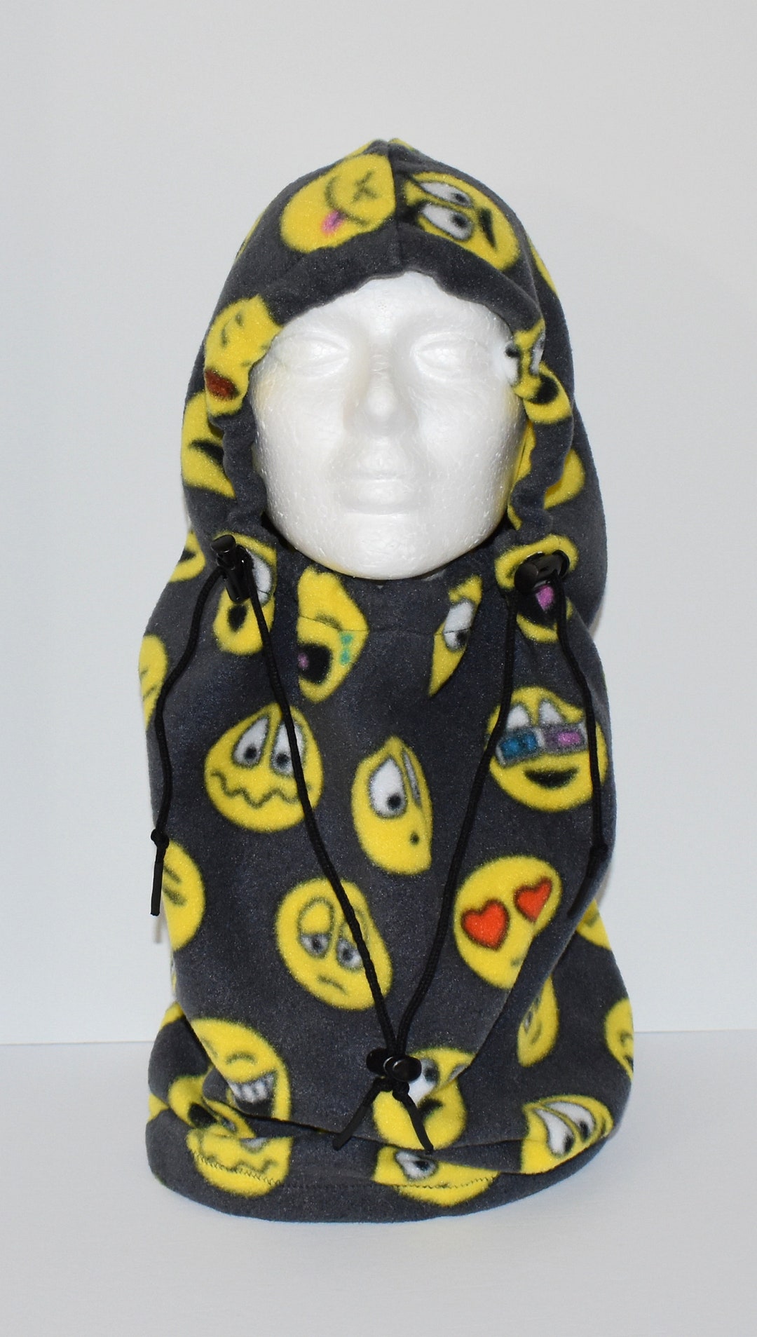 Chapeau cagoule en polaire émoticône, chapeau Emoji, chapeau gris