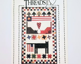 Country Threads ALL-AMERICAN CATS #199, Cats And Flags,  20" X 33" Wall Quilt Instructions, Quilt Pattern, Primitive Kitty