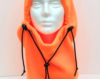 Bright Hunter/Construction Orange Balaclava Fleece Winter Hat, Adult/Teen Unisex, Hunting Hat, Neck Gaiter, Handmade Gift