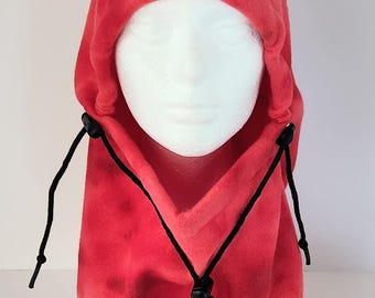 Red Tie Dye Fleece Balaclava Hat: Unisex Winter Neck Gaiter, Neck Warmer, Unique Handmade Gift