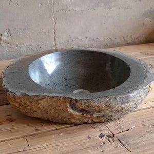 Handcrafted Natural River Stone Sink measuring 49x40x15 cm