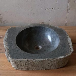 Handcrafted Natural River Stone Sink. 56x50x15 cm.