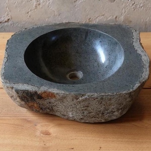 Handcrafted Natural River Stone Sink. 52x50x15 cm.
