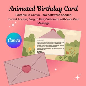 Tarjeta de cumpleaños animada / Tarjeta electrónica editable de Canva / Descarga digital / Enviar por teléfono o correo electrónico / Tarjeta de video personalizada
