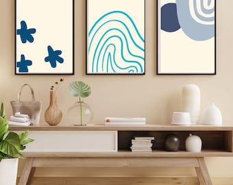 Minimalist Wall Art Set of 3 | Modern Abstract Line Art Prints | Neutral Home Decor | Digital Download