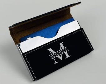 Visitenkartenhalter personalisiert, Visitenkartenhalter personalisiert, Visitenkartenhalter mit Monogramm, Visitenkartenetui, Kunstleder, Individuell