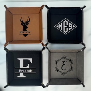 Personalisierte Leder Valet Tablett Individuell graviertes Catchall Tablett für Männer | Trauzeugen Geschenk | Nachttisch Tablett | Geschenk zum Vatertag