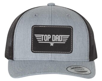 Top Dad Trucker Hat – Leatherette Patch Hat for Men, Father's Day Gift, Dad Hat, Funny Dad Cap, Retro Style Baseball Hat, Gift for Him