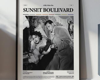 Sunset Boulevard-poster, Gloria Swanson-poster, William Holden-poster, Billy Wilder-filmafdruk, retro-filmposter, filmmuurkunstidee