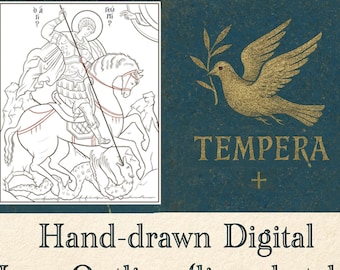 Saint George Icon Line Drawing: Byzantine Orthodox Print (Digital Download)