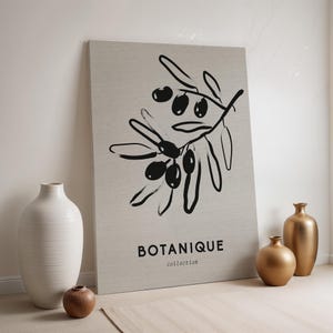 Olivenzweig Linie Kunst Leinwand, Minimalistischer Schwarzer Botanischer Wanddruck, Gerahmtes Beige Küche Poster Geschenk, Rustikales Mittelmeer Dekor