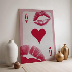 Herz-Ass Leinwand, Rot Kuss Wandkunst, Sexy Liebeskarte Druck, Gerahmtes Valentinstag Dekor, Bold Romantisches Poster, Spielkarte Herz Kunstwerk