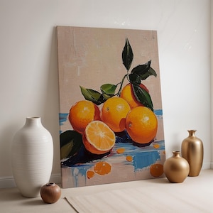 Orange Fruit Canvas Wall Art, Citrus Kitchen Decor, Colorful Still Life Painting, Framed Modern Artwork, Bold Fruit Print for Dining Room